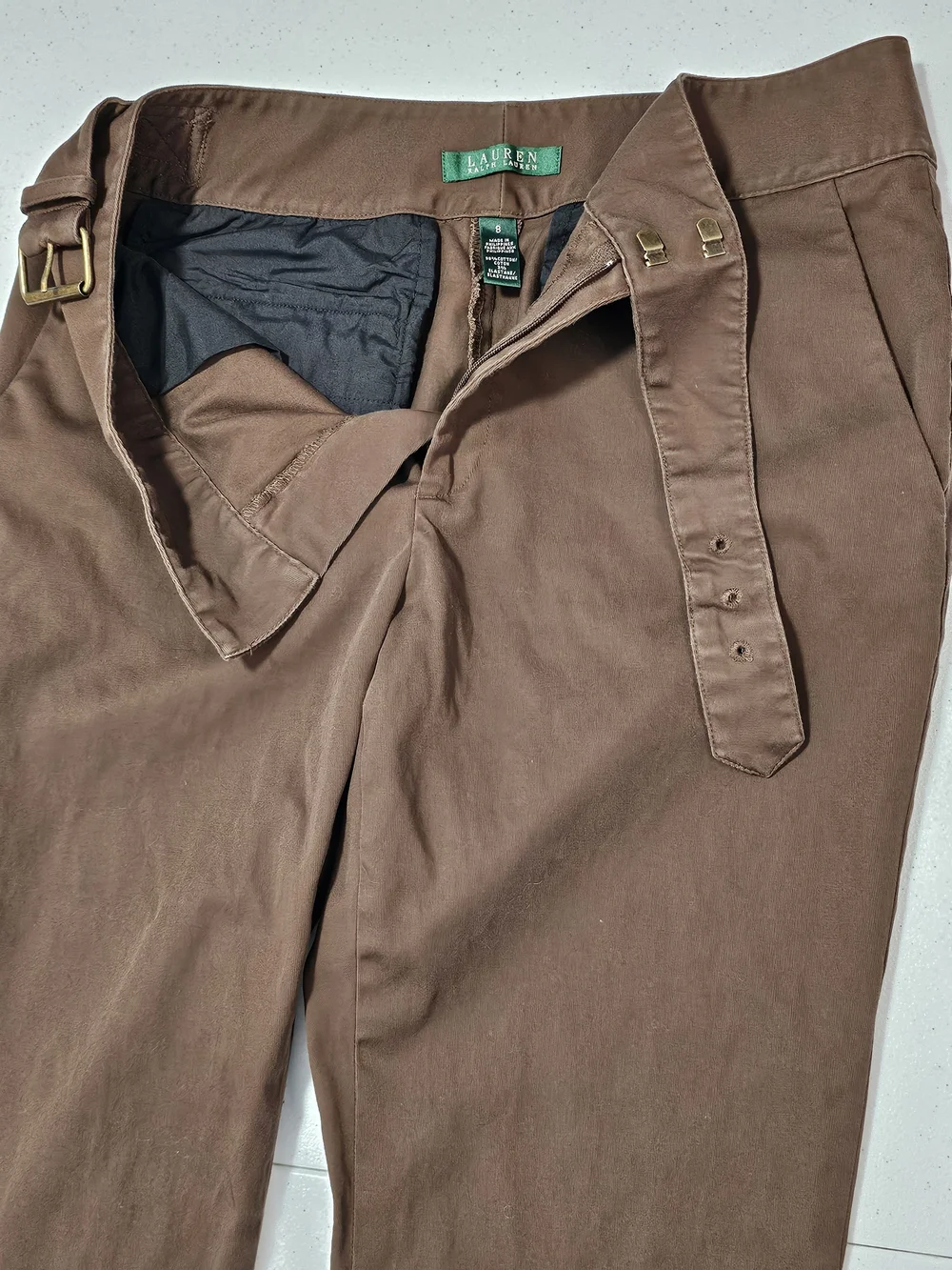 Y2K Vintage Ralph Lauren Brown Belted Chinos Womens Pants 8